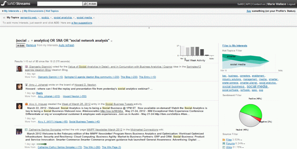 SaND Streams - Social Analytics & Discovery - IBM Connections